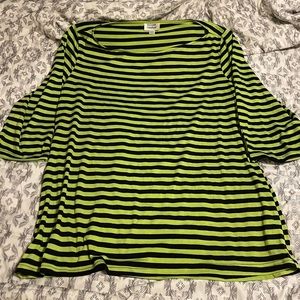 Unique Vintage Green/black Strip Boatneck Top! Sz 2XL! 3/4 Sleeves!